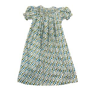 Amanda Remembered Girls Size 5 Smocked Polka Dot Bishop Dress Green Blue White